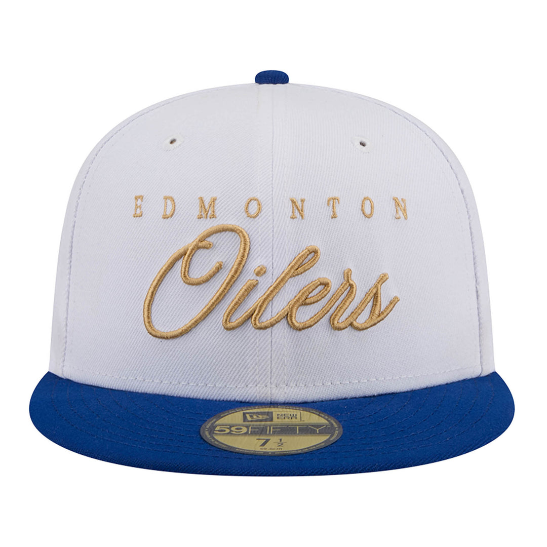 Edmonton Oilers New Era Color Pack Script White & Blue 59FIFTY Fitted Hat