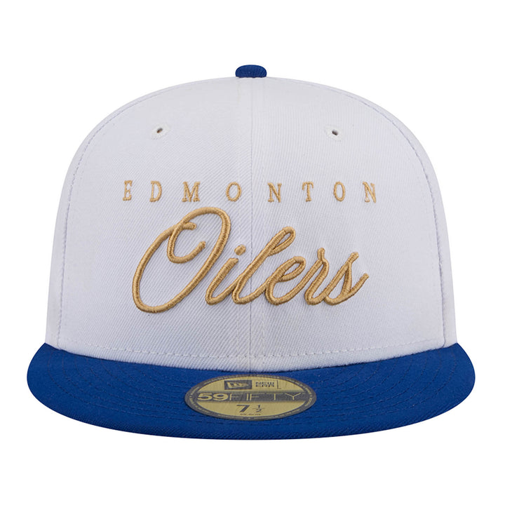 Edmonton Oilers New Era Color Pack Script White & Blue 59FIFTY Fitted Hat