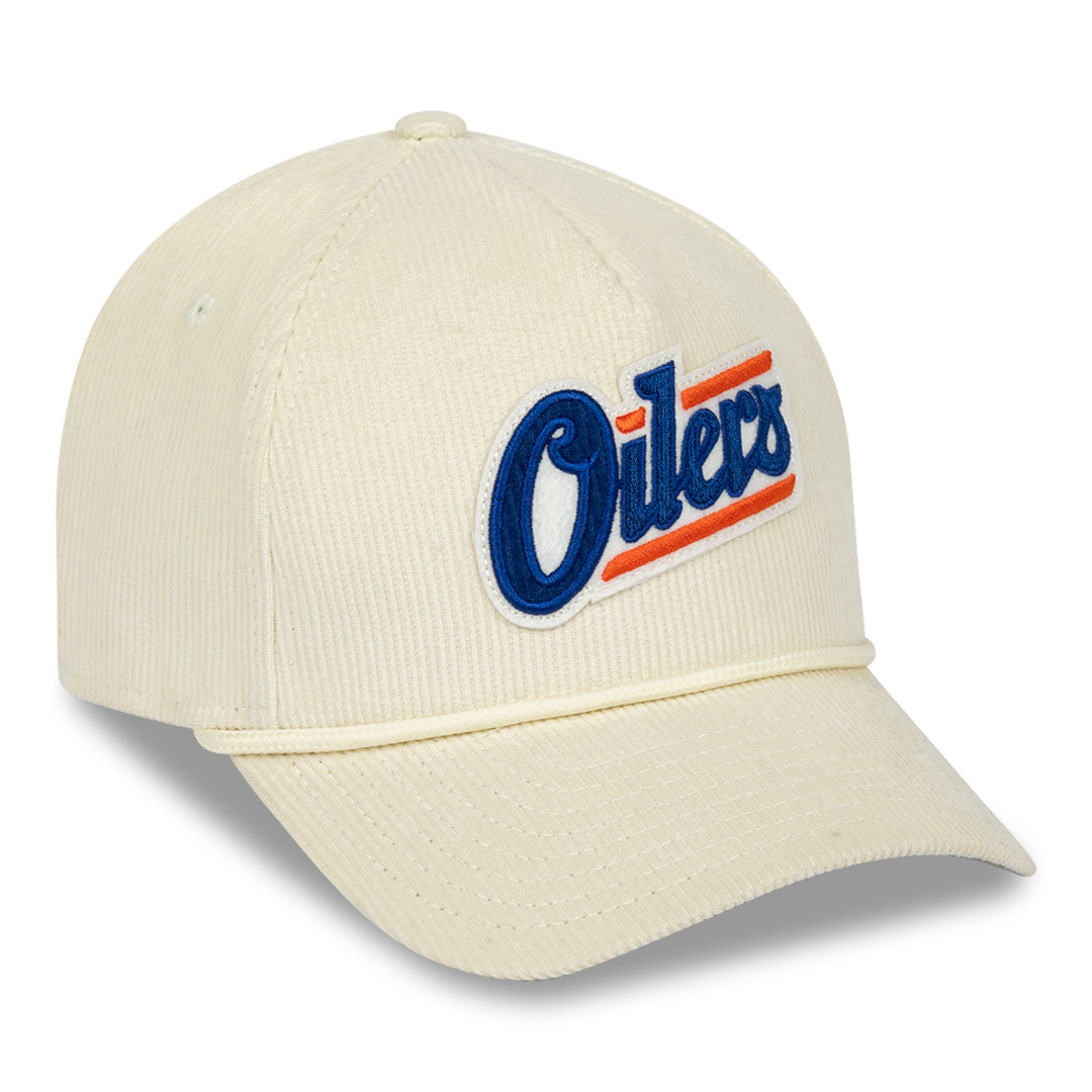 Edmonton Oilers New Era Cream Corduroy 9FORTY Alternate Logo M-Crown Snapback Hat
