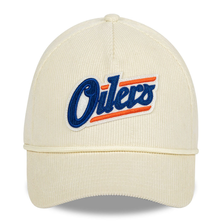 Edmonton Oilers New Era Cream Corduroy 9FORTY Alternate Logo M-Crown Snapback Hat