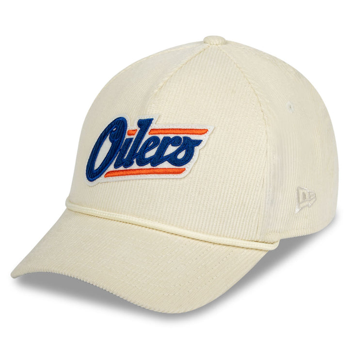 Edmonton Oilers New Era Cream Corduroy 9FORTY Alternate Logo M-Crown Snapback Hat