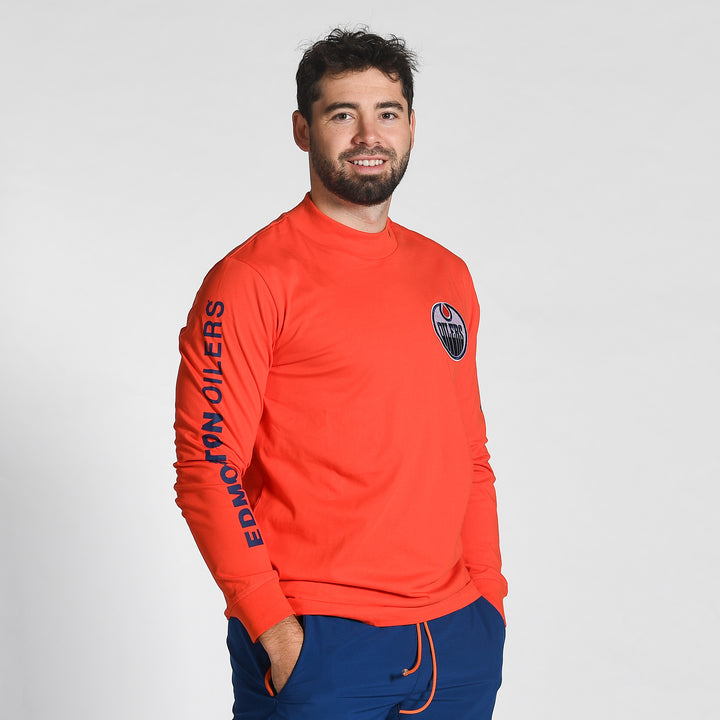 Edmonton Oilers New Era Mock Fleece Orange Long Sleeve Shirt