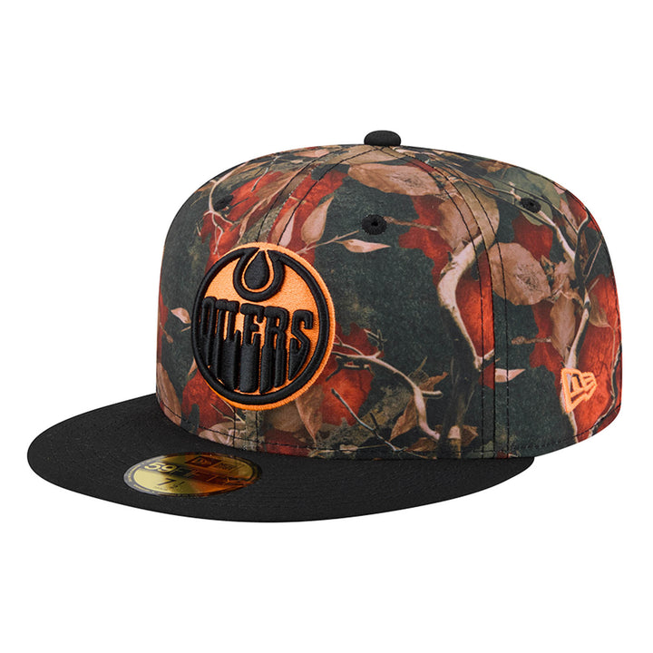 Edmonton Oilers New Era Orange Leaves 59FIFTY Fitted Hat
