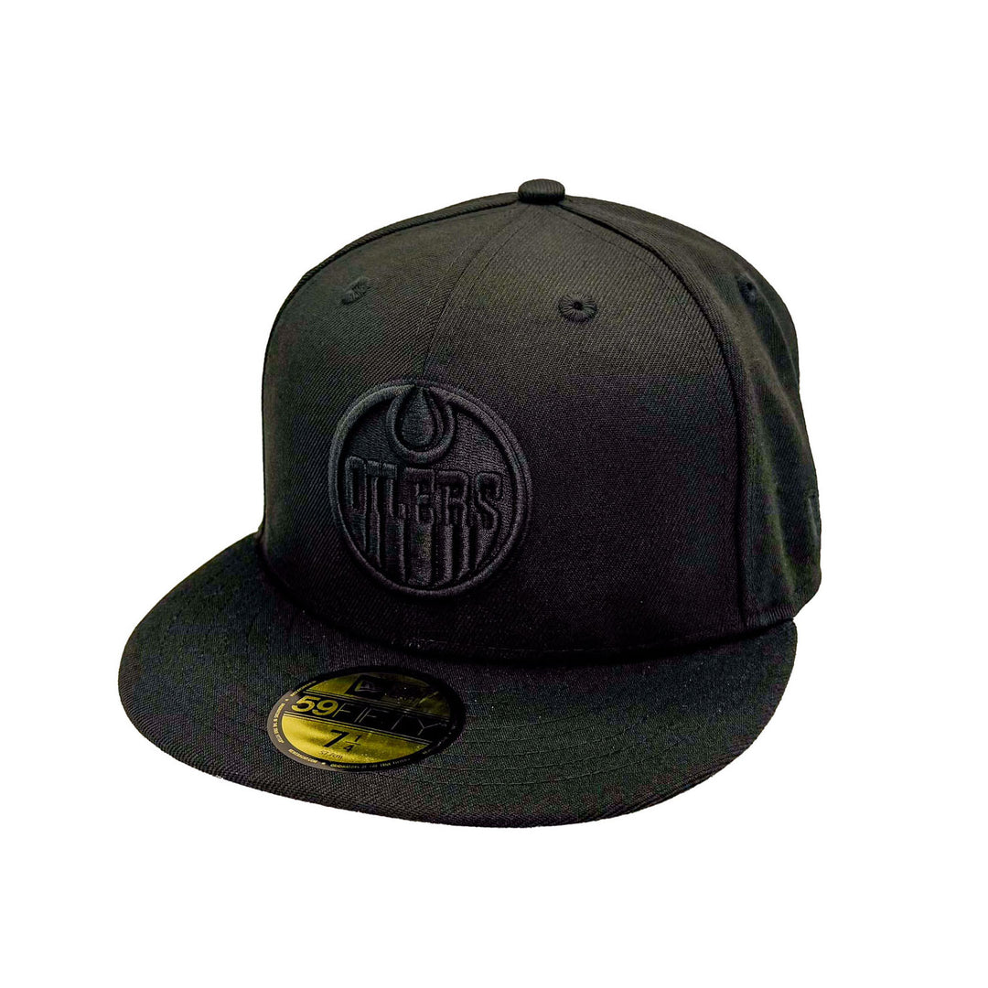 Edmonton Oilers New Era Tonal Black 59FIFTY Fitted Logo Hat w/ Wordmark
