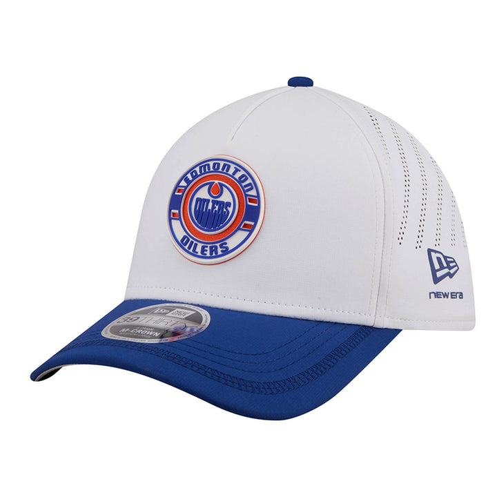 Edmonton Oilers New Era White & Blue Patch 39THIRTY M-Crown Flex Hat