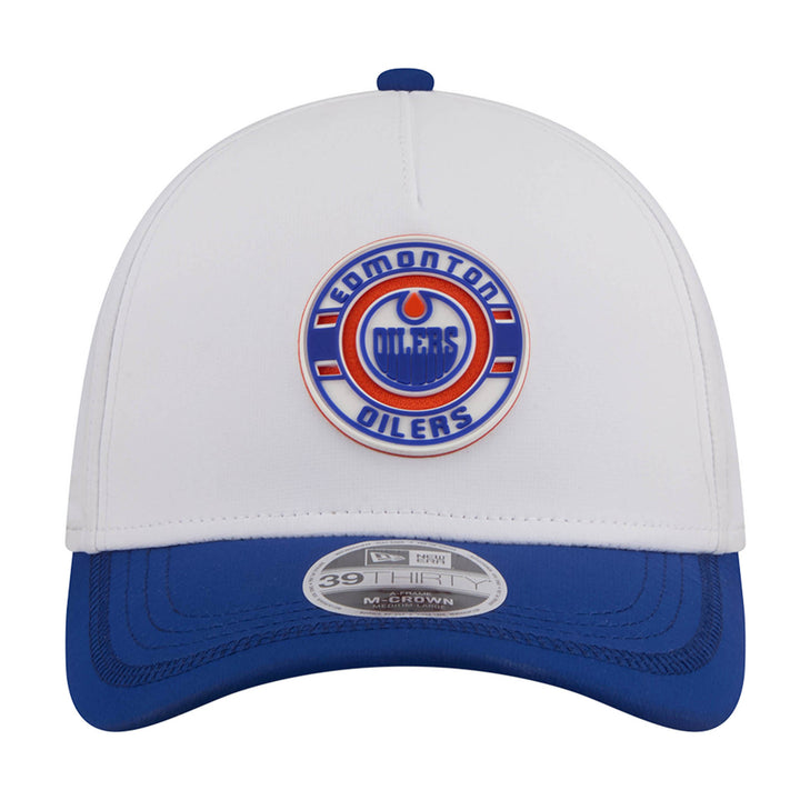 Edmonton Oilers New Era White & Blue Patch 39THIRTY M-Crown Flex Hat