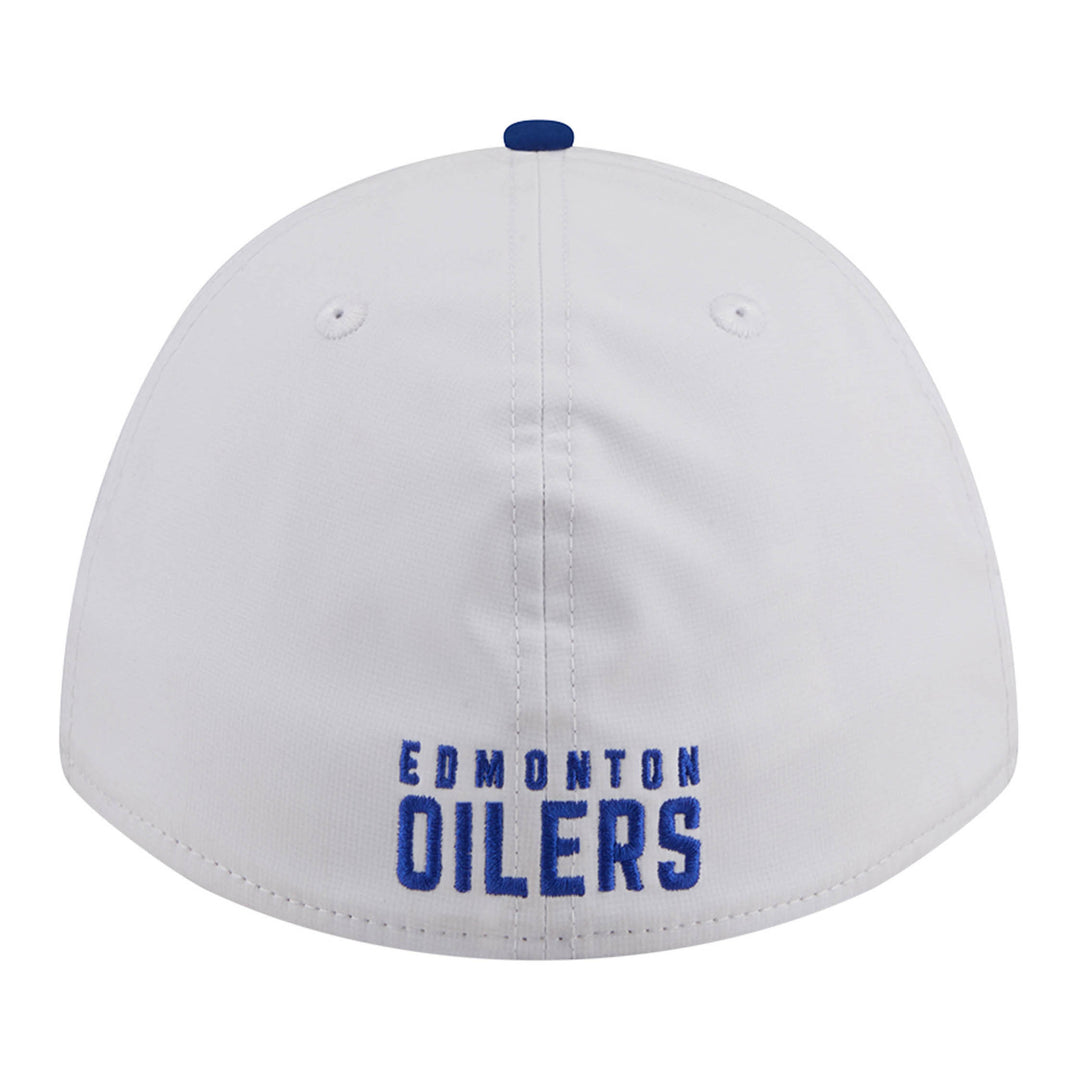 Edmonton Oilers New Era White & Blue Patch 39THIRTY M-Crown Flex Hat