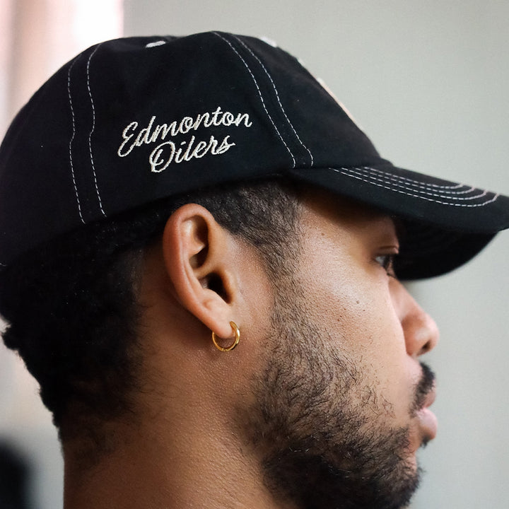 Edmonton Oilers Peace Collective Contrast Stitch Black Adjustable Dad Hat