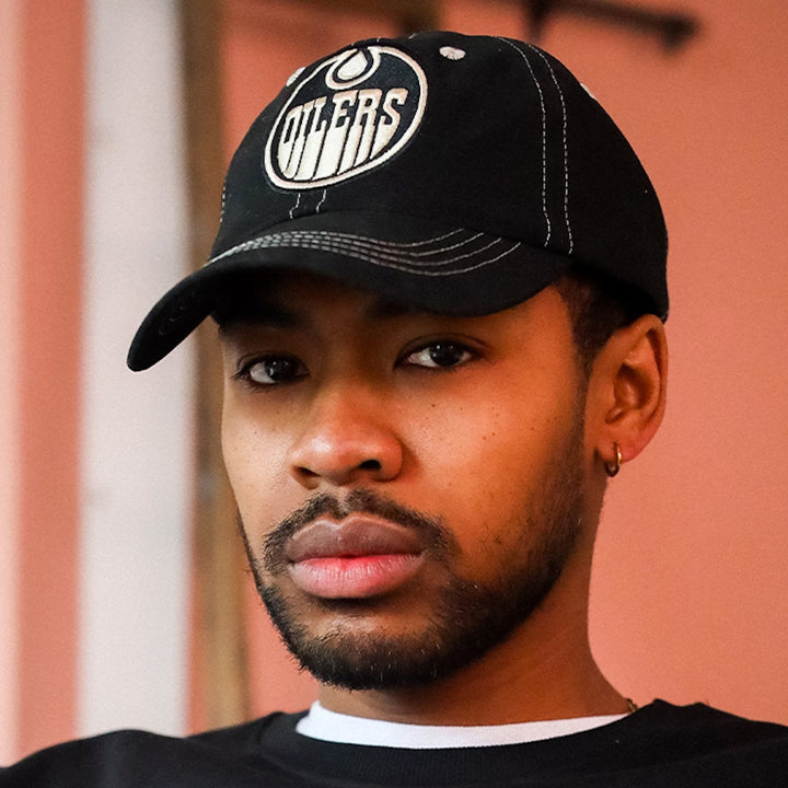 Edmonton Oilers Peace Collective Contrast Stitch Black Adjustable Dad Hat
