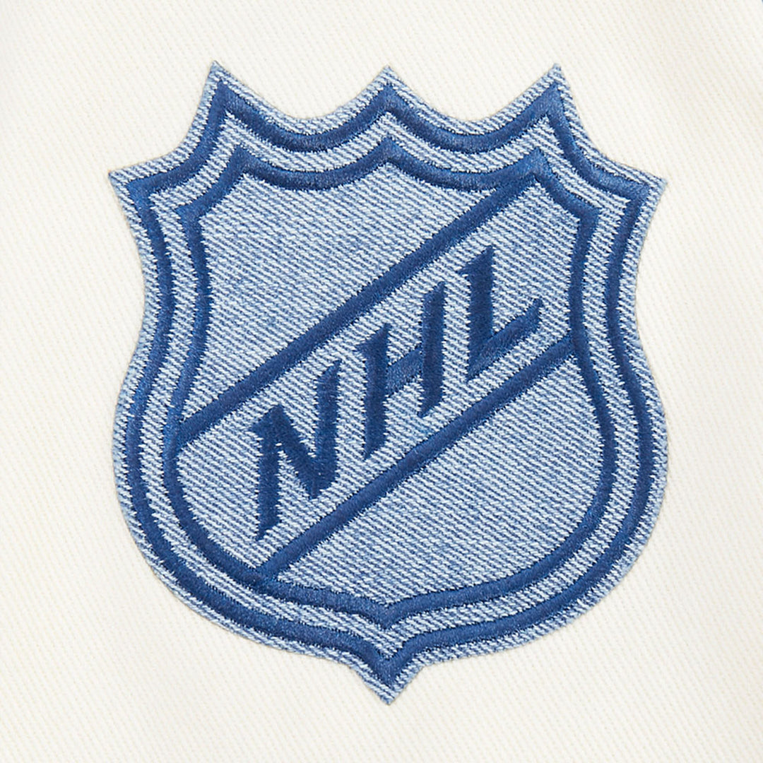 Edmonton Oilers Pro Standard Allegiance Blue & Cream Denim Varsity Jacket