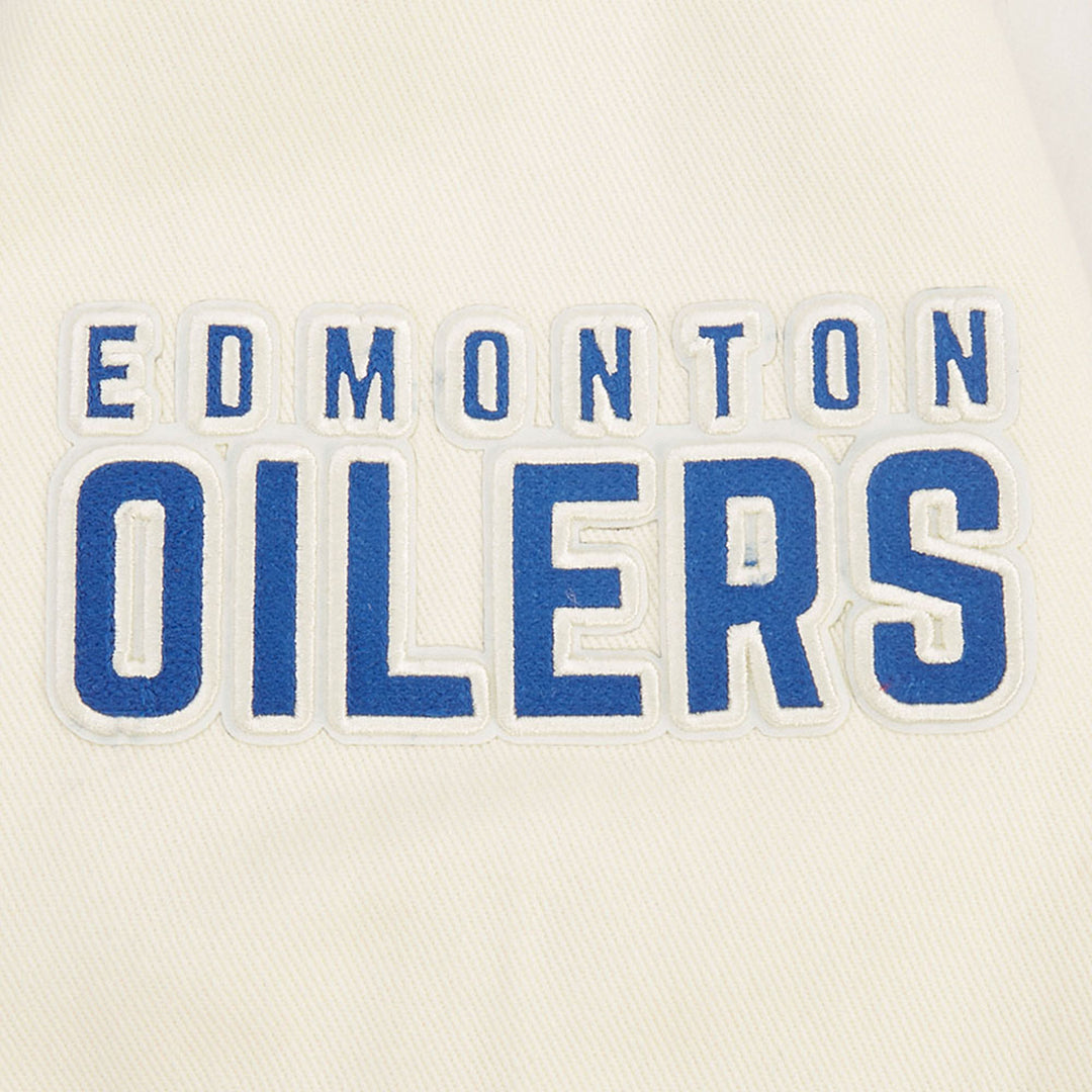 Edmonton Oilers Pro Standard Allegiance Blue & Cream Denim Varsity Jacket