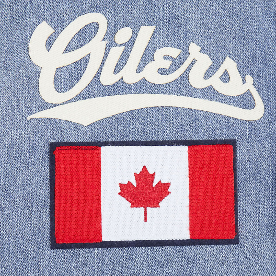 Edmonton Oilers Pro Standard Allegiance Blue & Cream Denim Varsity Jacket