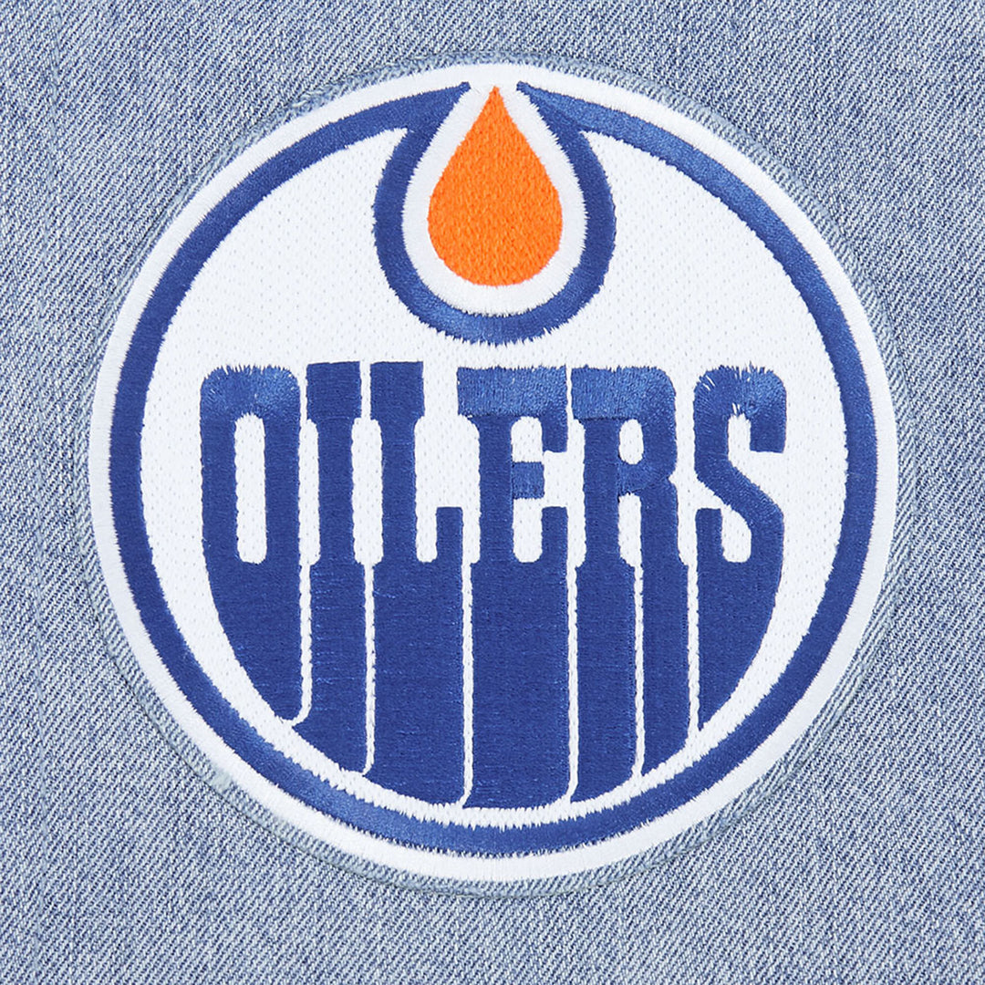 Edmonton Oilers Pro Standard Allegiance Blue & Cream Denim Varsity Jacket