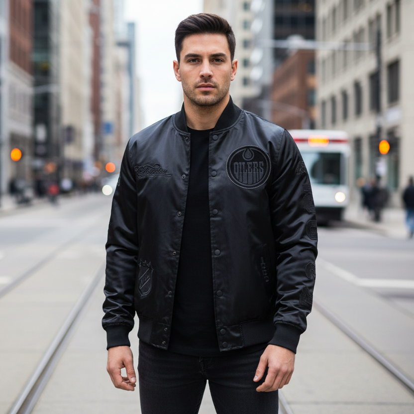 Edmonton Oilers Pro Standard Blackout Tonal Satin Jacket