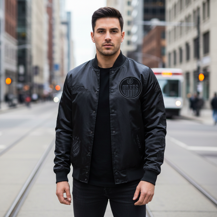 Edmonton Oilers Pro Standard Blackout Tonal Satin Jacket