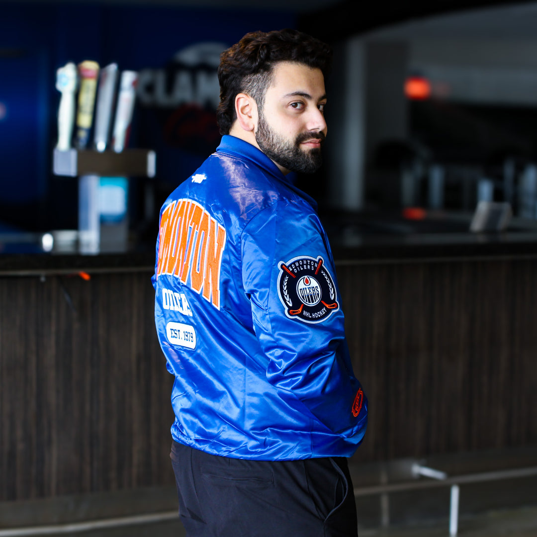 Edmonton Oilers Pro Standard City Arch Blue Satin Jacket