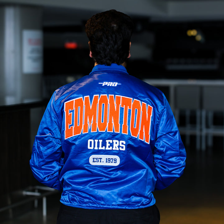 Edmonton Oilers Pro Standard City Arch Blue Satin Jacket