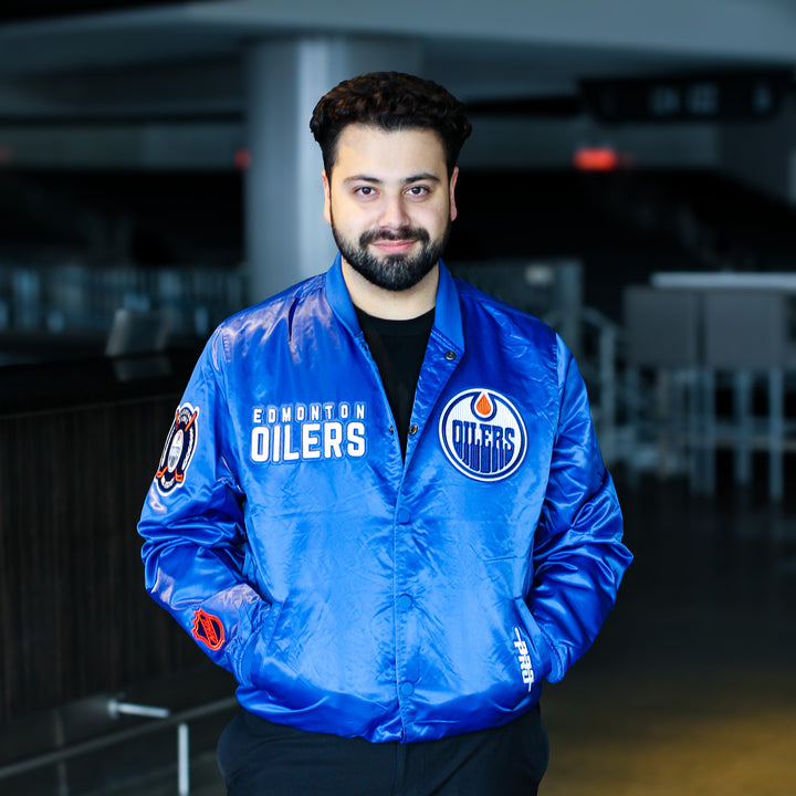 Edmonton Oilers Pro Standard City Arch Blue Satin Jacket