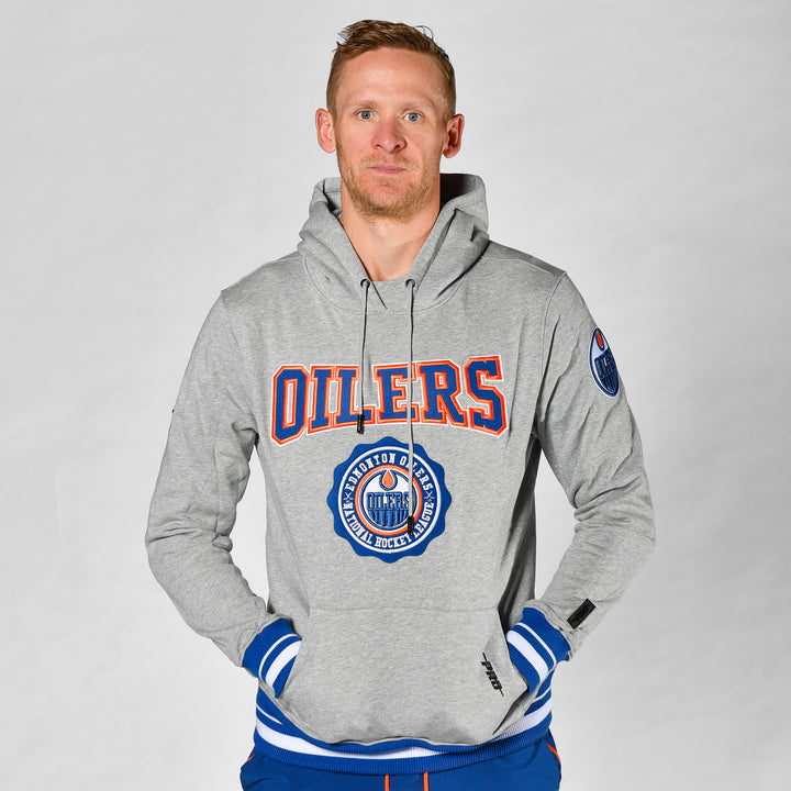 Edmonton Oilers Pro Standard Crest Emblem Rib Fleece Heather Grey Hoodie