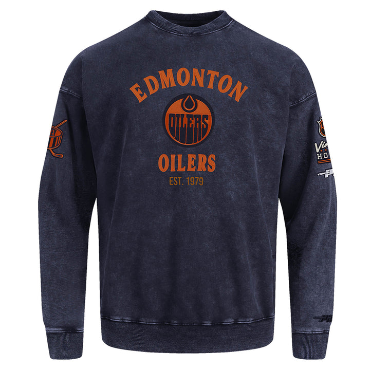 Edmonton Oilers Pro Standard First Team Enzyme Wash Navy Crewneck Sweatshirt