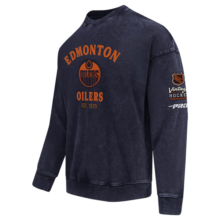 Edmonton Oilers Pro Standard First Team Enzyme Wash Navy Crewneck Sweatshirt
