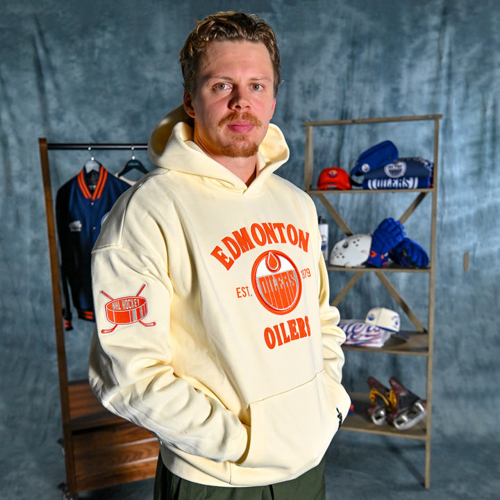 Edmonton Oilers Pro Standard First Team Drop Shoulder Cream Hoodie