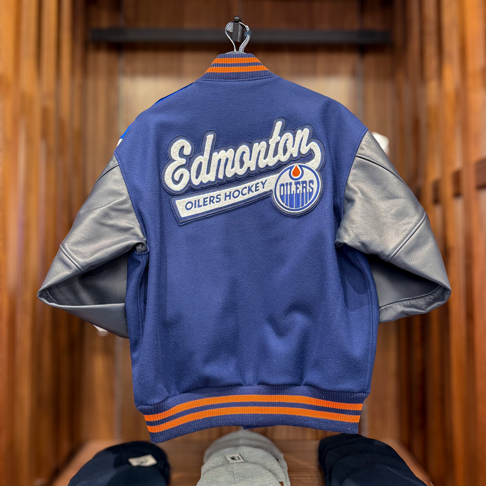 Edmonton Oilers Roots Navy Award Classic Varsity Jacket – ICE