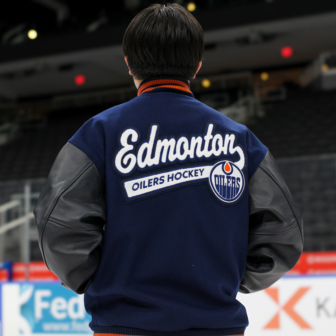 Edmonton Oilers Roots Navy Award Classic Varsity Jacket