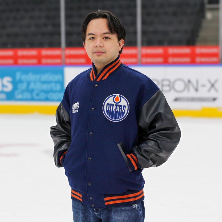 Edmonton Oilers Roots Navy Award Classic Varsity Jacket