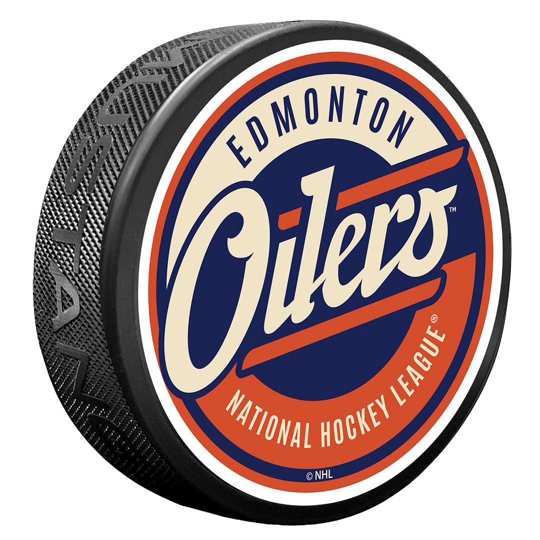 Edmonton Script Edmonton Oilers Script Alternate Logo Puck – ICE District Authentics