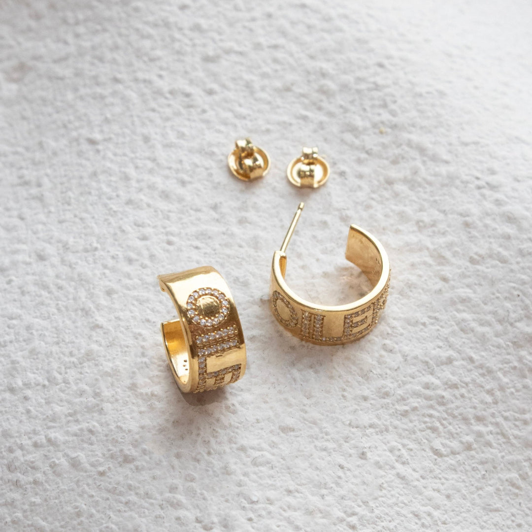 Edmonton Oilers So Pretty Cara Cotter Gold Pave Cigar Band Hoop Earrings