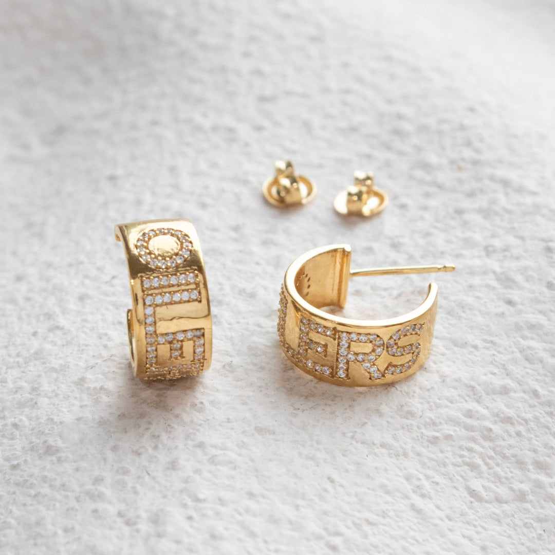 Edmonton Oilers So Pretty Cara Cotter Gold Pave Cigar Band Hoop Earrings