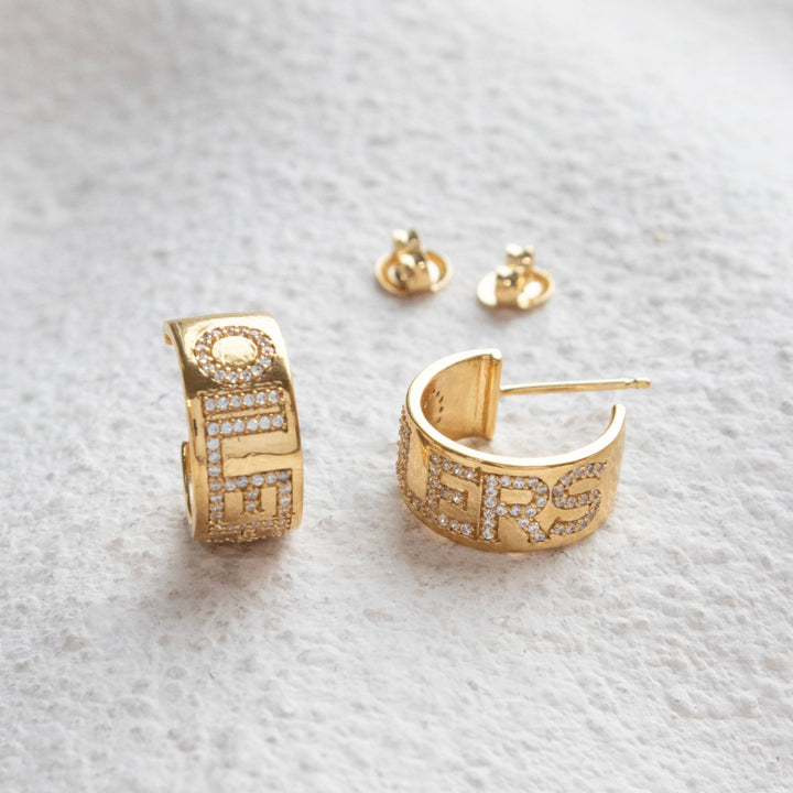 Edmonton Oilers So Pretty Cara Cotter Gold Pave Cigar Band Hoop Earrings