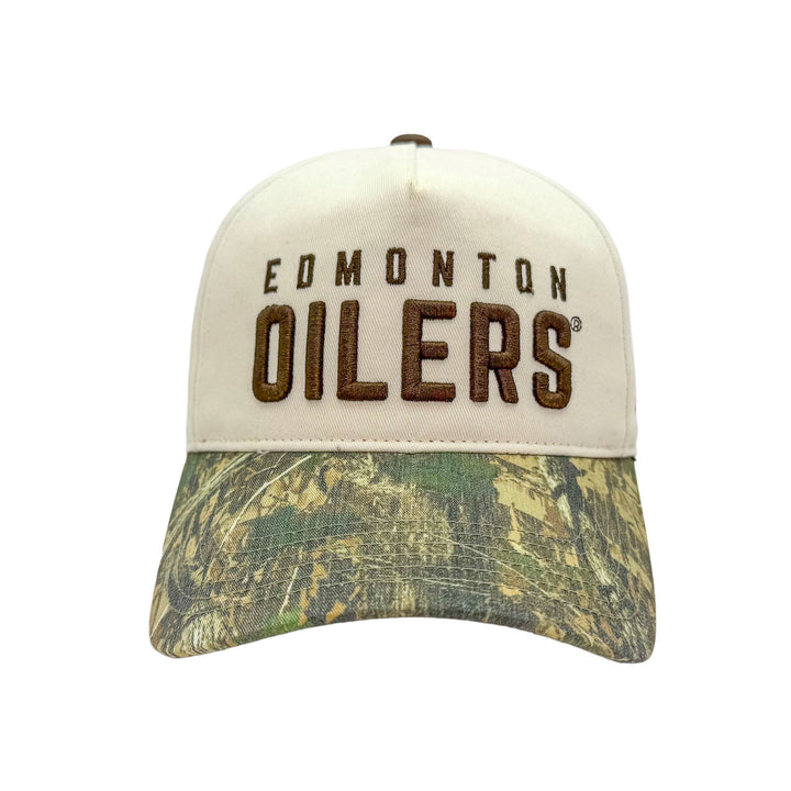Edmonton Oilers Sportiqe Cream & Camo Ranch Snapback Hat