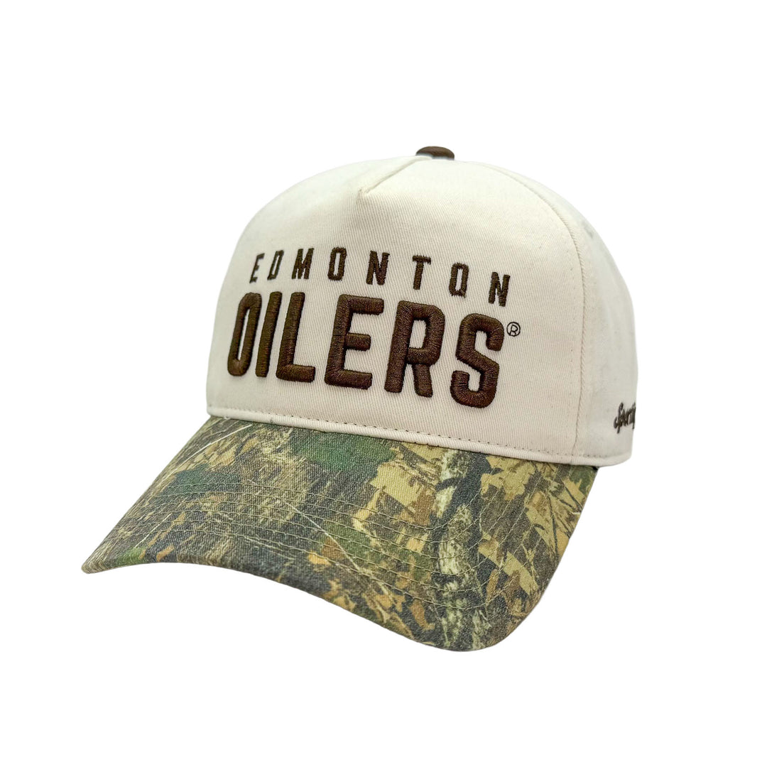 Edmonton Oilers Sportiqe Cream & Camo Ranch Snapback Hat