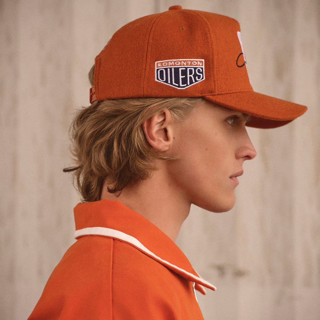 Edmonton Oilers Sports Club Atelier by Lauren McDavid Copper Rush Wool Orange Trucker Snapback Hat