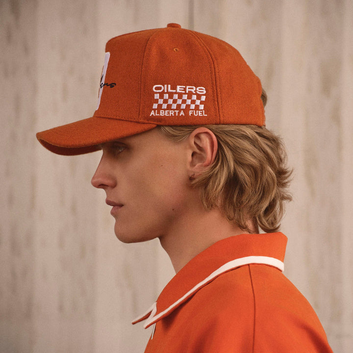Edmonton Oilers Sports Club Atelier by Lauren McDavid Copper Rush Wool Orange Trucker Snapback Hat