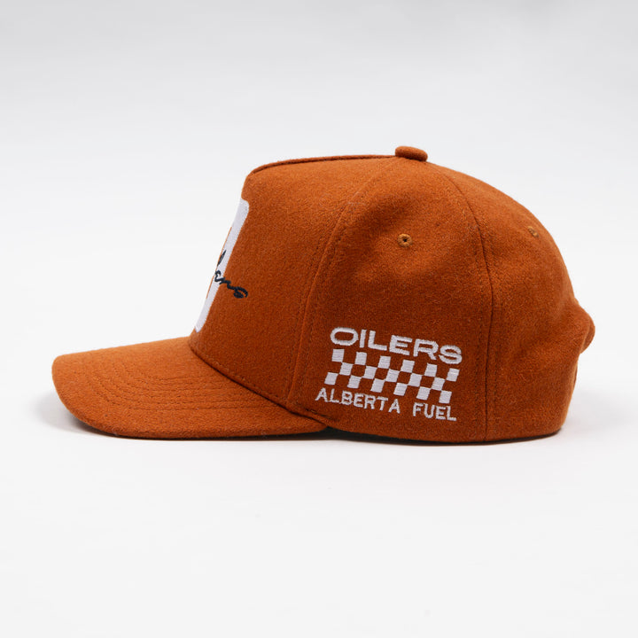 Edmonton Oilers Sports Club Atelier by Lauren McDavid Copper Rush Wool Orange Trucker Snapback Hat
