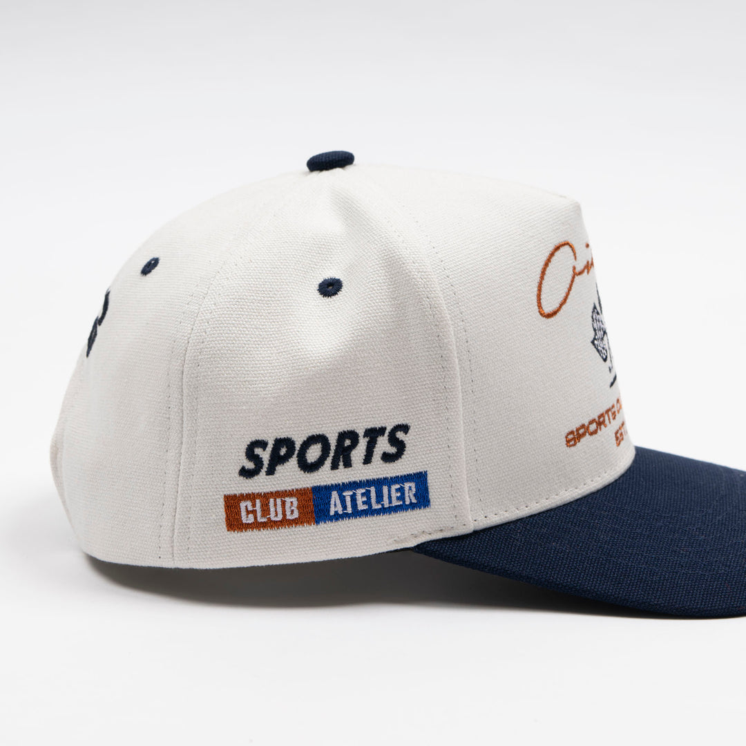 Edmonton Oilers Sports Club Atelier by Lauren McDavid Cream & Navy Oil Crew Racer Trucker Snapback Hat