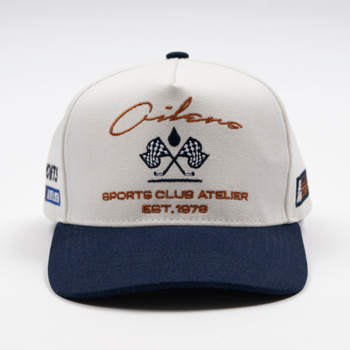 Edmonton Oilers Sports Club Atelier by Lauren McDavid Cream & Navy Oil Crew Racer Trucker Snapback Hat