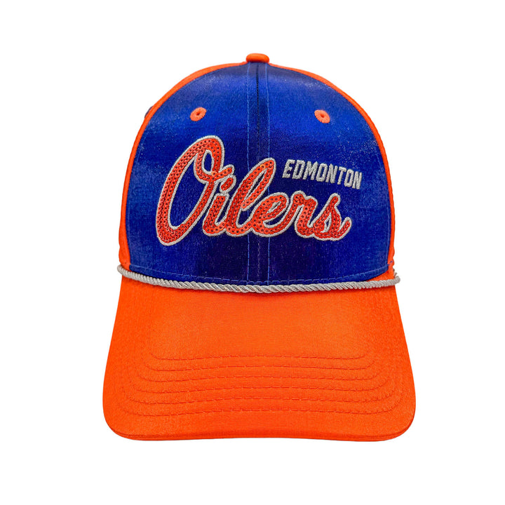 Edmonton Oilers Starter Blue & Orange Dazzle Curved Starfit Adjustable Hat
