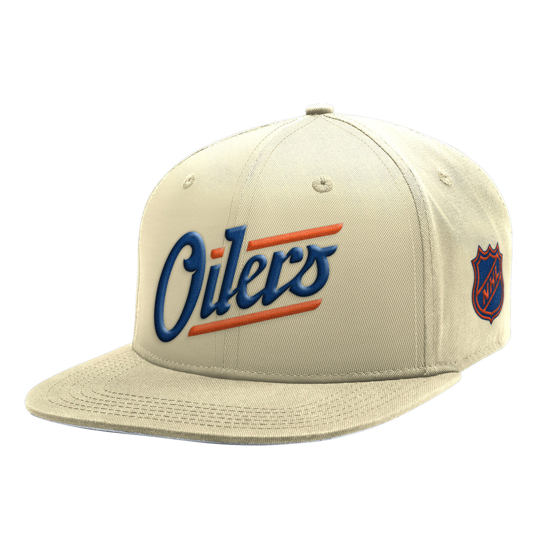 Edmonton Oilers Starter Cream Alternate Logo Flat Brim Snapback Hat