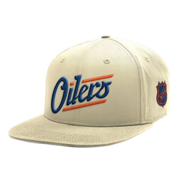 Edmonton Oilers Starter Cream Alternate Logo Flat Brim Snapback Hat