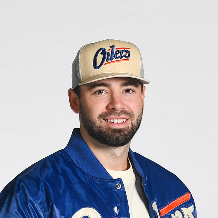 Edmonton Oilers Starter Cream Alternate Logo Melton Wool Flat Brim Snapback Hat