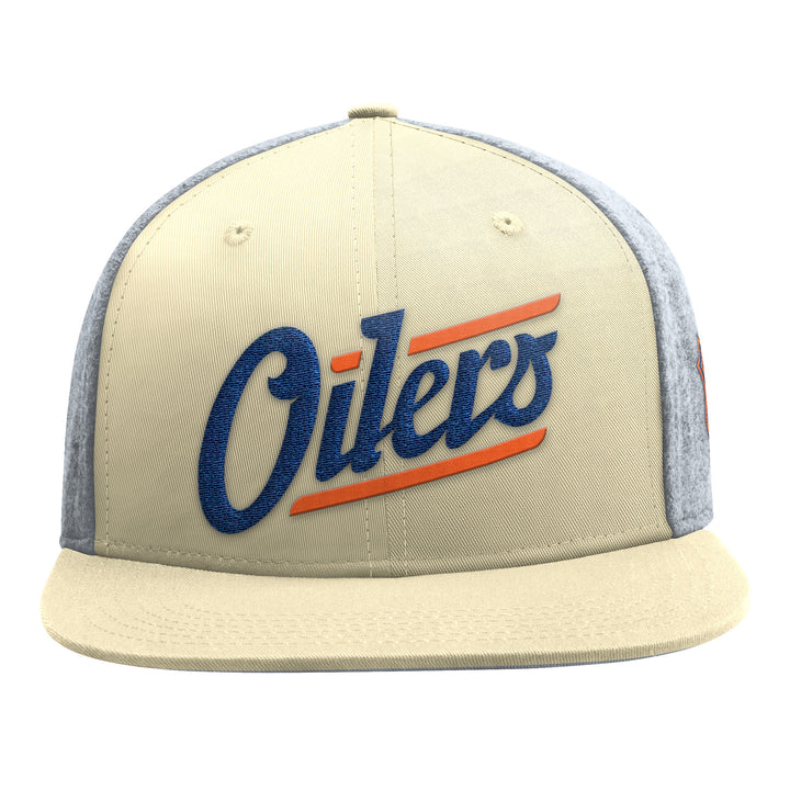 Edmonton Oilers Starter Cream Alternate Logo Melton Wool Flat Brim Snapback Hat