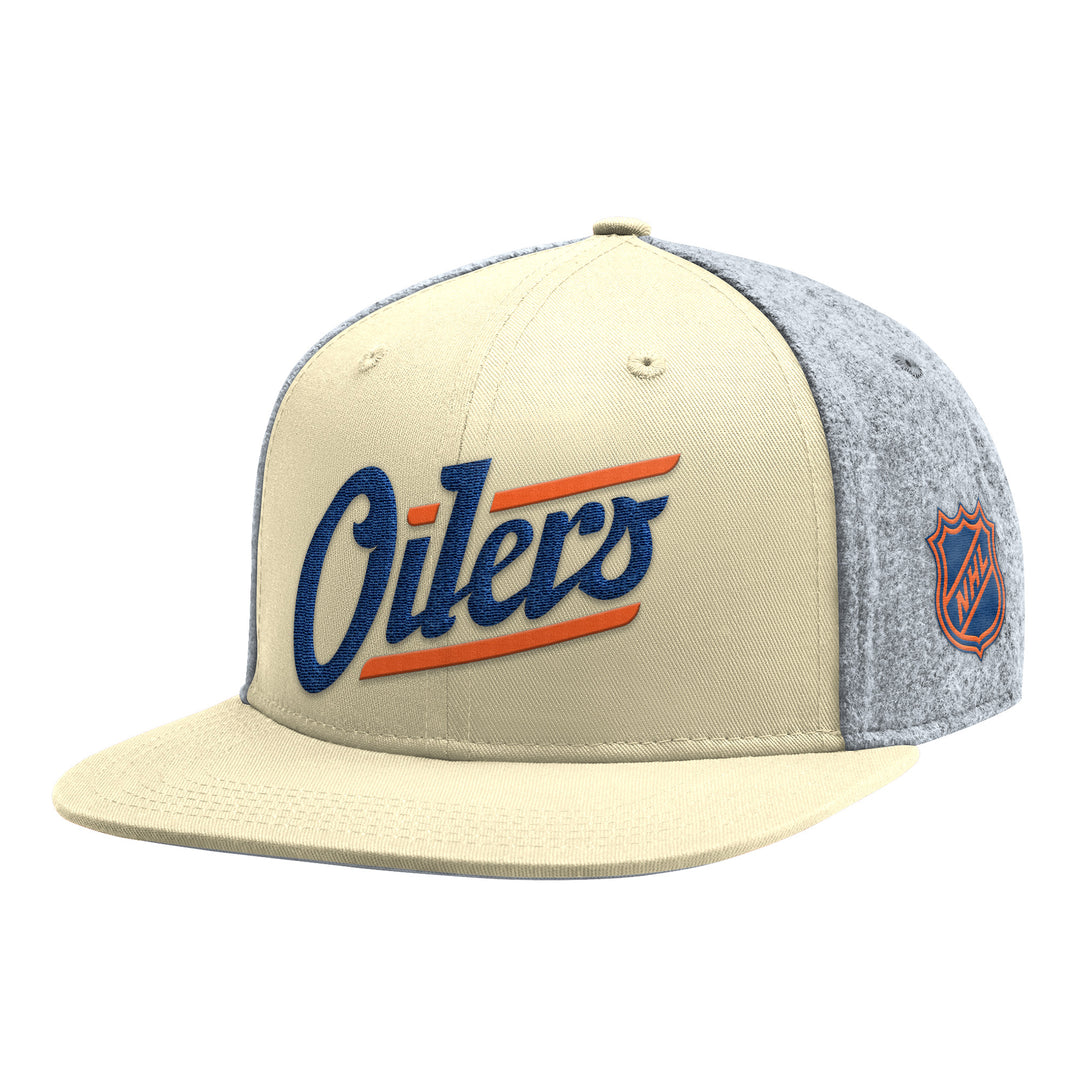 Edmonton Oilers Starter Cream Alternate Logo Melton Wool Flat Brim Snapback Hat