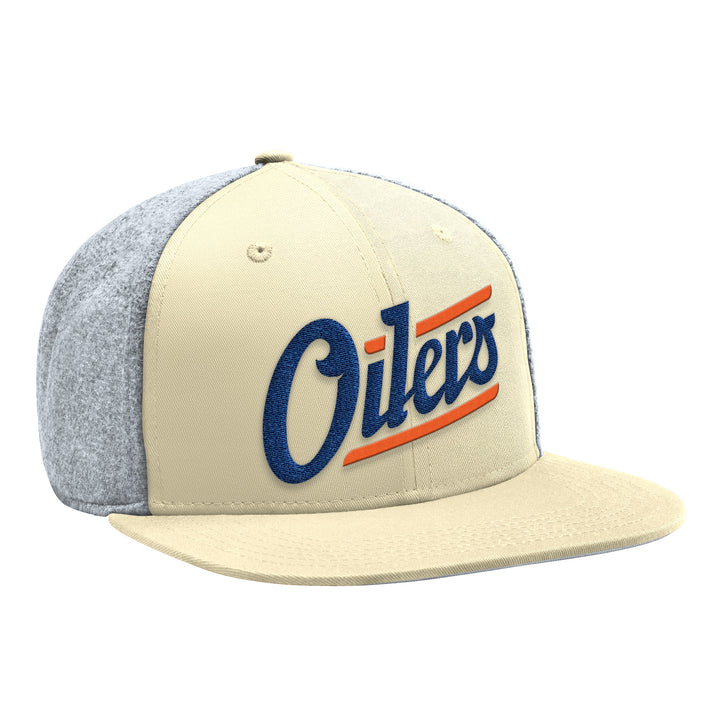 Edmonton Oilers Starter Cream Alternate Logo Melton Wool Flat Brim Snapback Hat