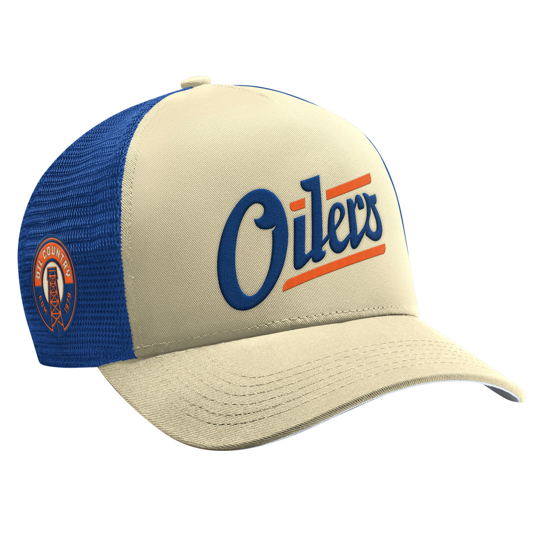 Edmonton Oilers Starter Cream Alternate Logo Trailer Trucker Snapback Hat