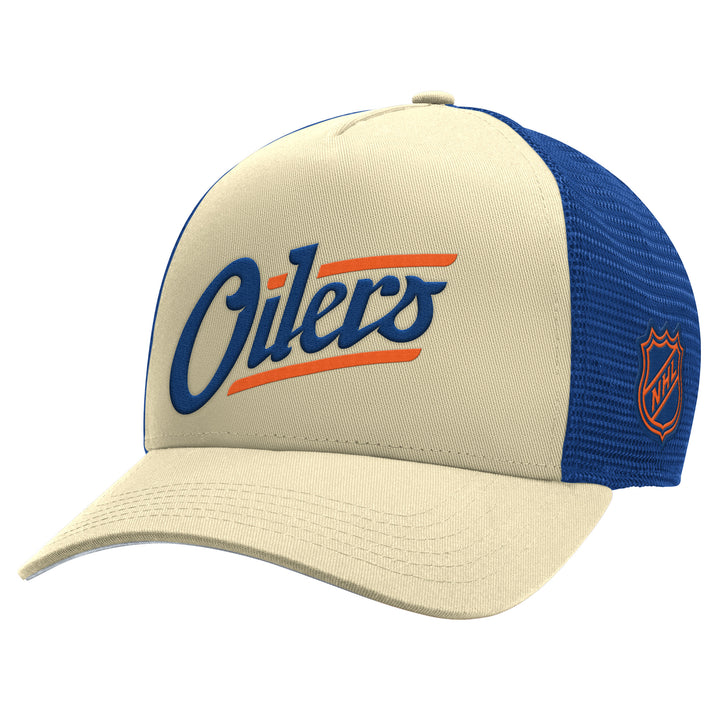 Edmonton Oilers Starter Cream Alternate Logo Trailer Trucker Snapback Hat
