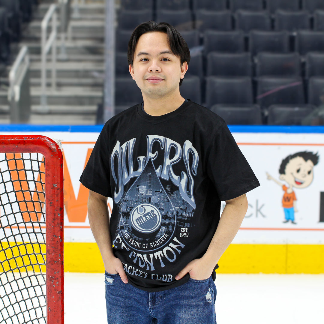 Edmonton Oilers Unisex Authentics Black Grayscale Oil Drop Relaxed T-Shirt